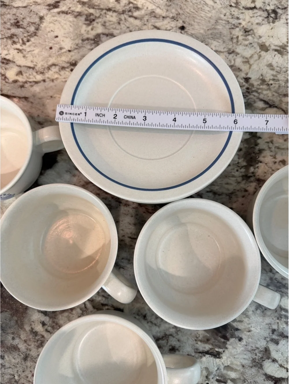 Pfaltzgraff Blue Floral Stoneware Tea Cups and Saucers Set of 6